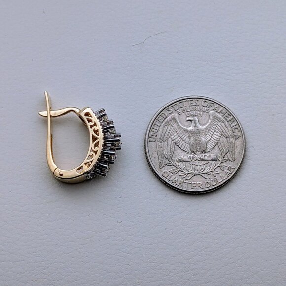 Russian Russia Solid 14K Yellow White Gold Diamond Cluster Pierced Earrings - Picture 6 of 10